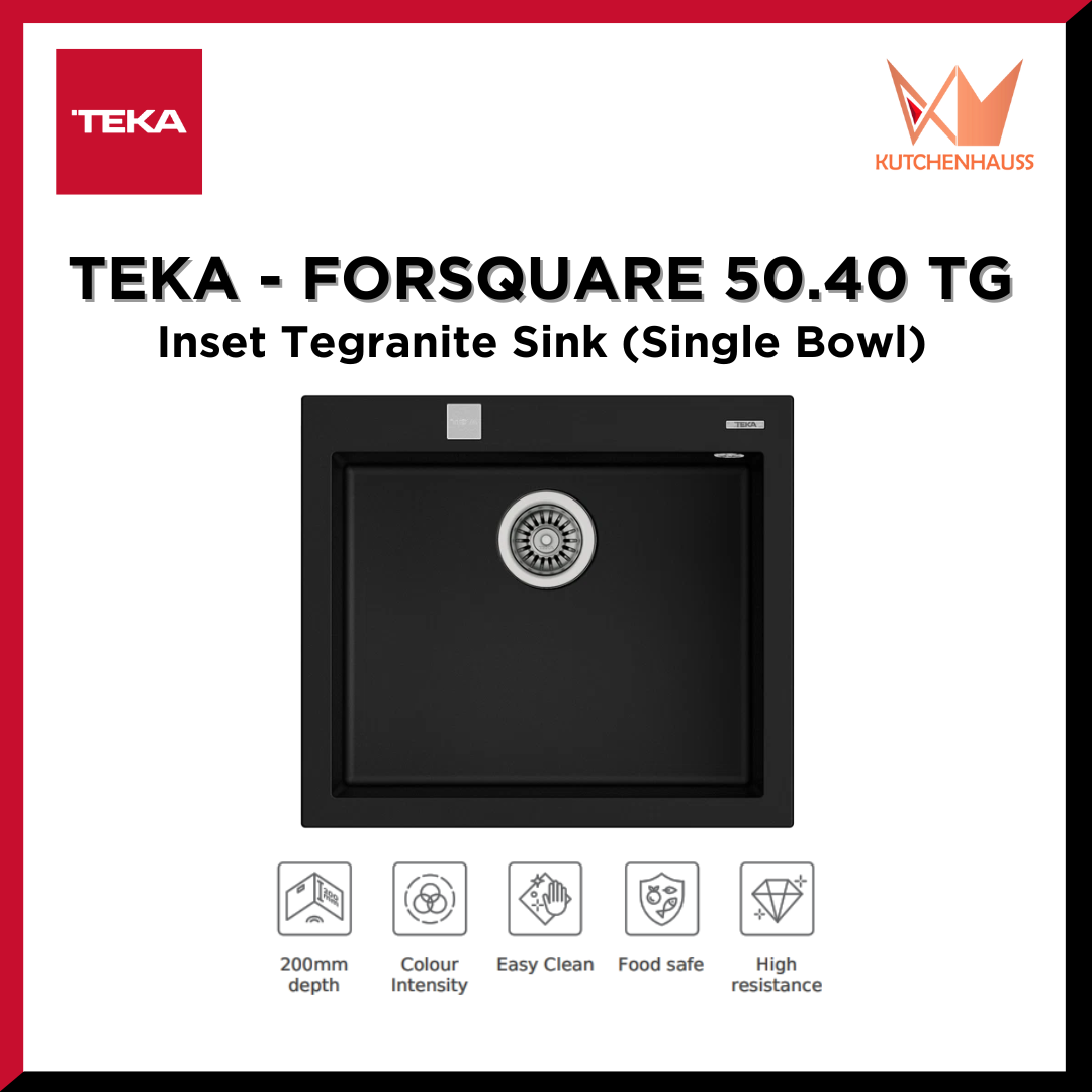 TEKA - 57cm Inset Tegranite Sink with Single Bowl | FORSQUARE 50.40 TG (Black)
