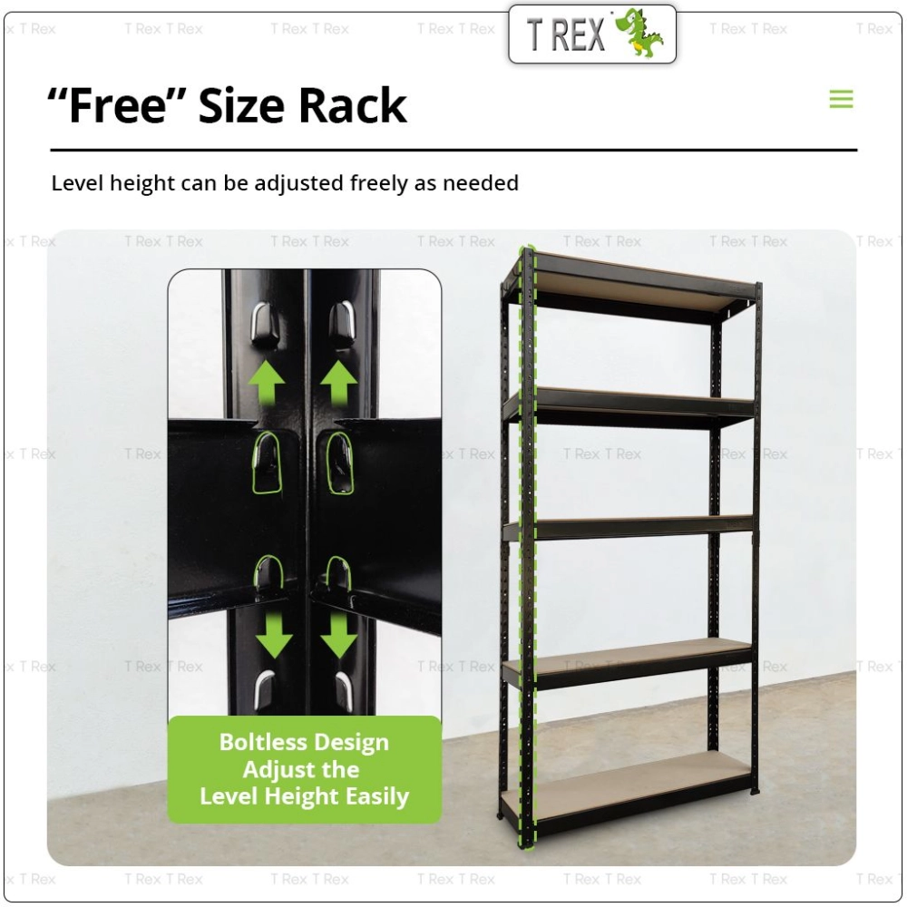 T Rex Multipurpose 5 Tier Boltless Storage Rack (White / Black)