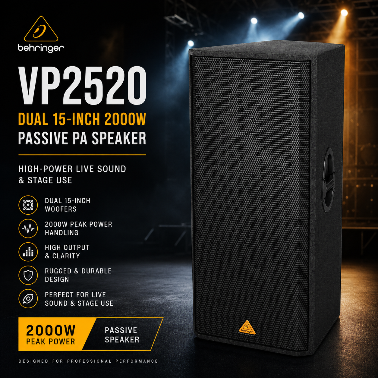 Behringer VP2520 – Pembesar Suara PA Pasif 15-Inci Berkembar 2000W untuk Bunyi Langsung & Kegunaan Pentas