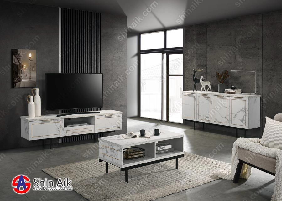 DC615202(KD) White Marble Modern Contemporary Sideboard Buffet Cabinet