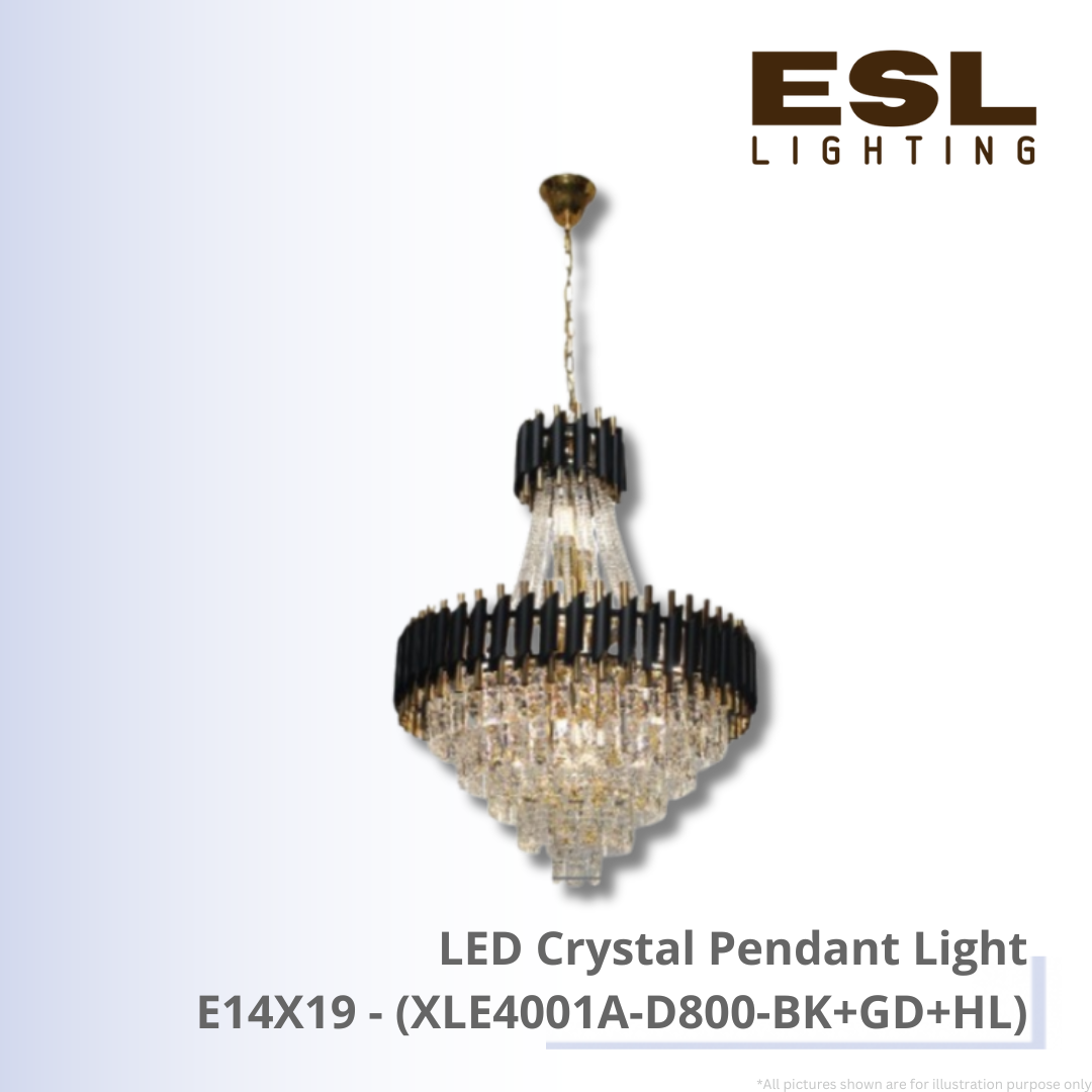 LED Crystal Pendant Light E14X19 - XLE4001A-D800-BK+GD+HL