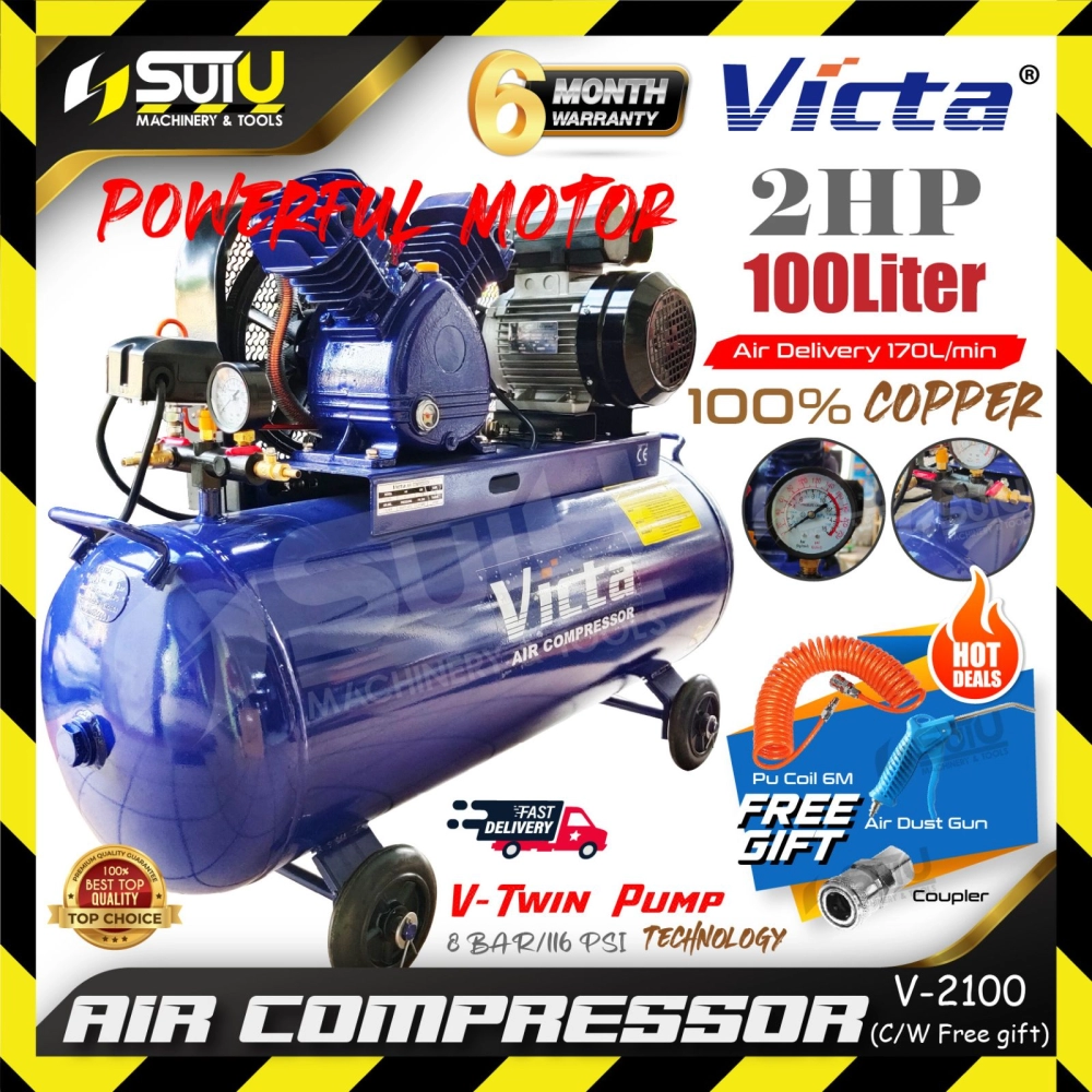 [PACKAGE] VICTA V-2100 / V2100 2HP 100L 8Bar Air Compressor / Kompressor 2850RPM