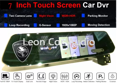 Proton 7" FHD Touch Screen Rear View Mirror Dual Lens DVR Camera