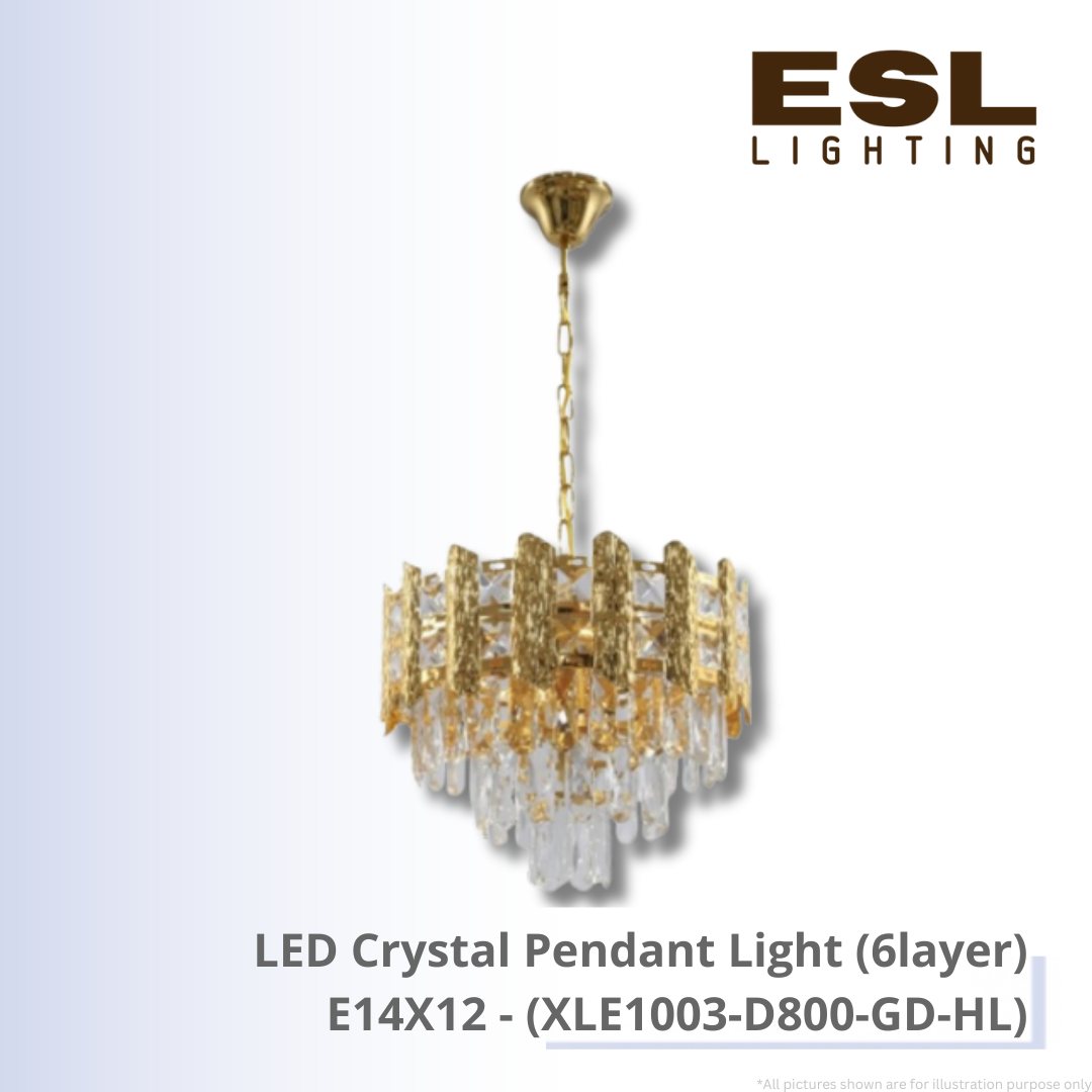 LED Crystal Pendant Light E14X12 (6layer) - XLE1003-D800-GD-HL