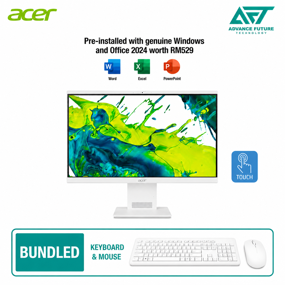 Acer Aspire S24B-GMTL-5125W11 23.8" FHD Touch All-in-One Desktop PC White ( Intel Core Ultra 5 125U, 16GB, 1TB SSD, Intel, W11, H&S 2024&M365 )