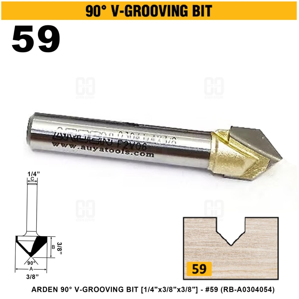 ARDEN 90掳 V-GROOVING BIT 1/4"x3/8"x3/8" #59 (RB-A0304054)