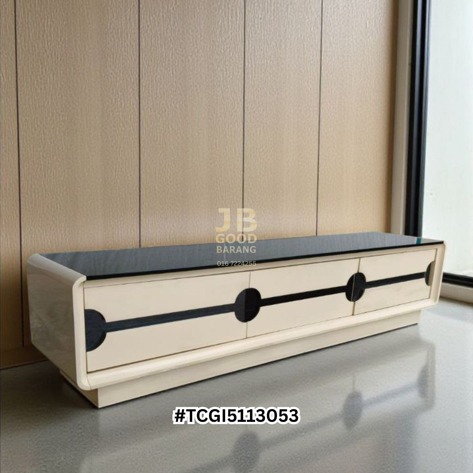 [SOLD] Heavy Duty Wooden TV Bench with Tempered Glass Top – High Gloss Finish, Good Condition