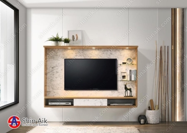 TV615601 (6'ft) White Marble & Cedar Two-Tone Modern Feature Wall-Mounted TV Cabinet
