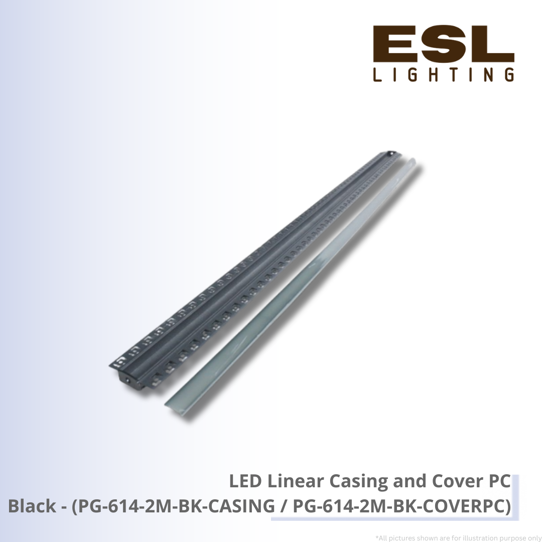 LED Linear Casing and Cover PC Black - PG-614-2M-BK-CASING / PG-614-2M-BK-COVER PC IP65