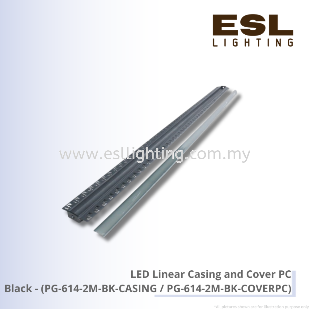 LED Linear Casing and Cover PC Black - PG-614-2M-BK-CASING / PG-614-2M-BK-COVER PC IP65