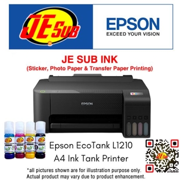 Epson L1210 Printer with Je Sub Ink - Sticker & Tshirt A4 Printer - Anti UV , Waterproof Ink