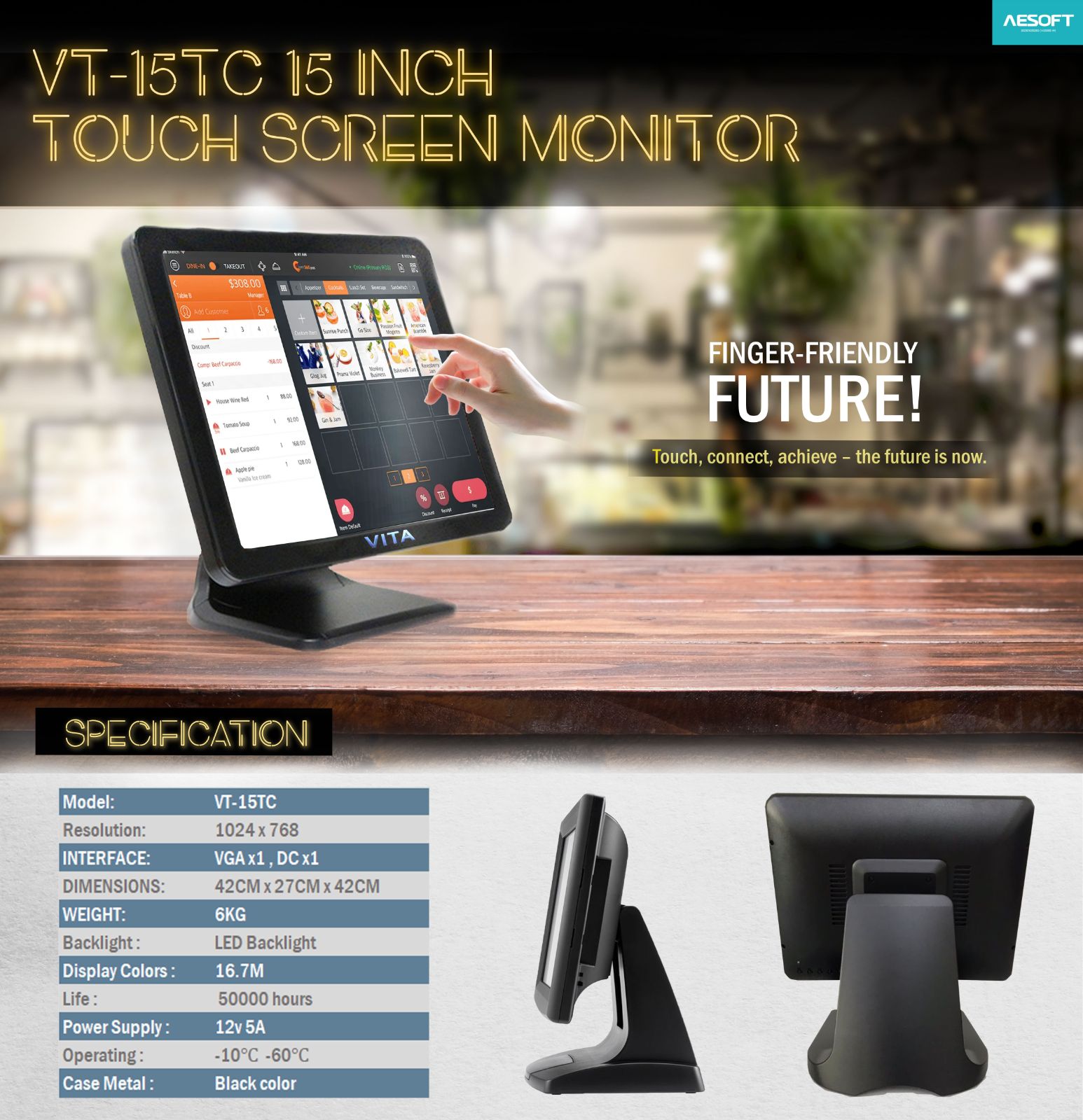 VITA VT-15TC 15'' TOUCH SCREEN MONITOR