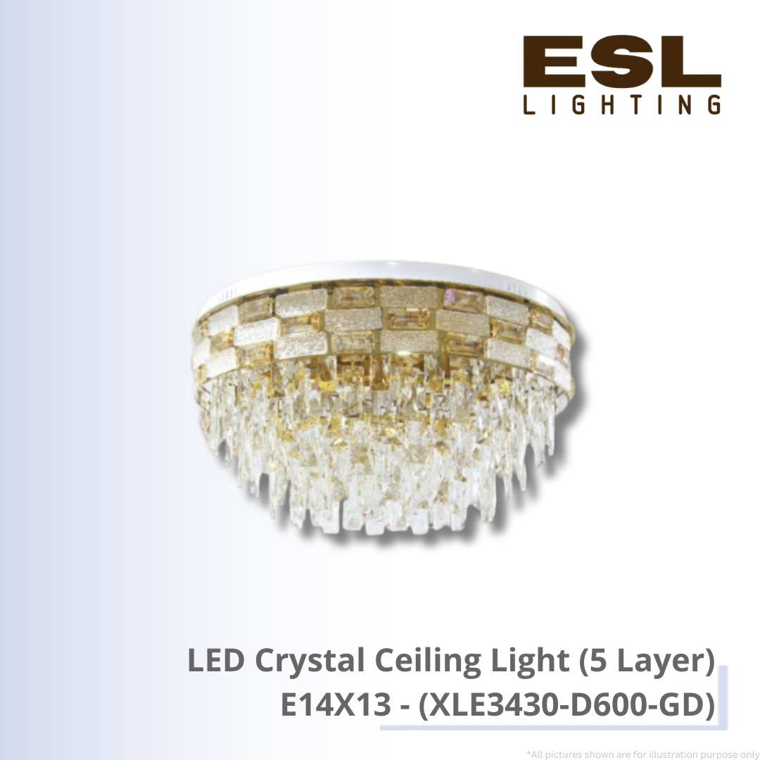 LED Crystal Ceiling Light E14X13 (5Layer) - XLE3430-D600-GD