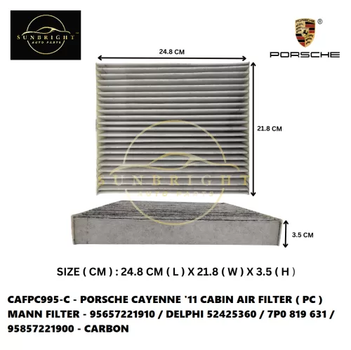 CAFPC995-C - PORSCHE CAYENNE '11 CABIN AIR FILTER ( PC ) MANN FILTER - 95657221910 / DELPHI 52425360 / 7P0 819 631 / 95857221900 - CARBON - Sunbright Auto Parts Supply Sdn Bhd