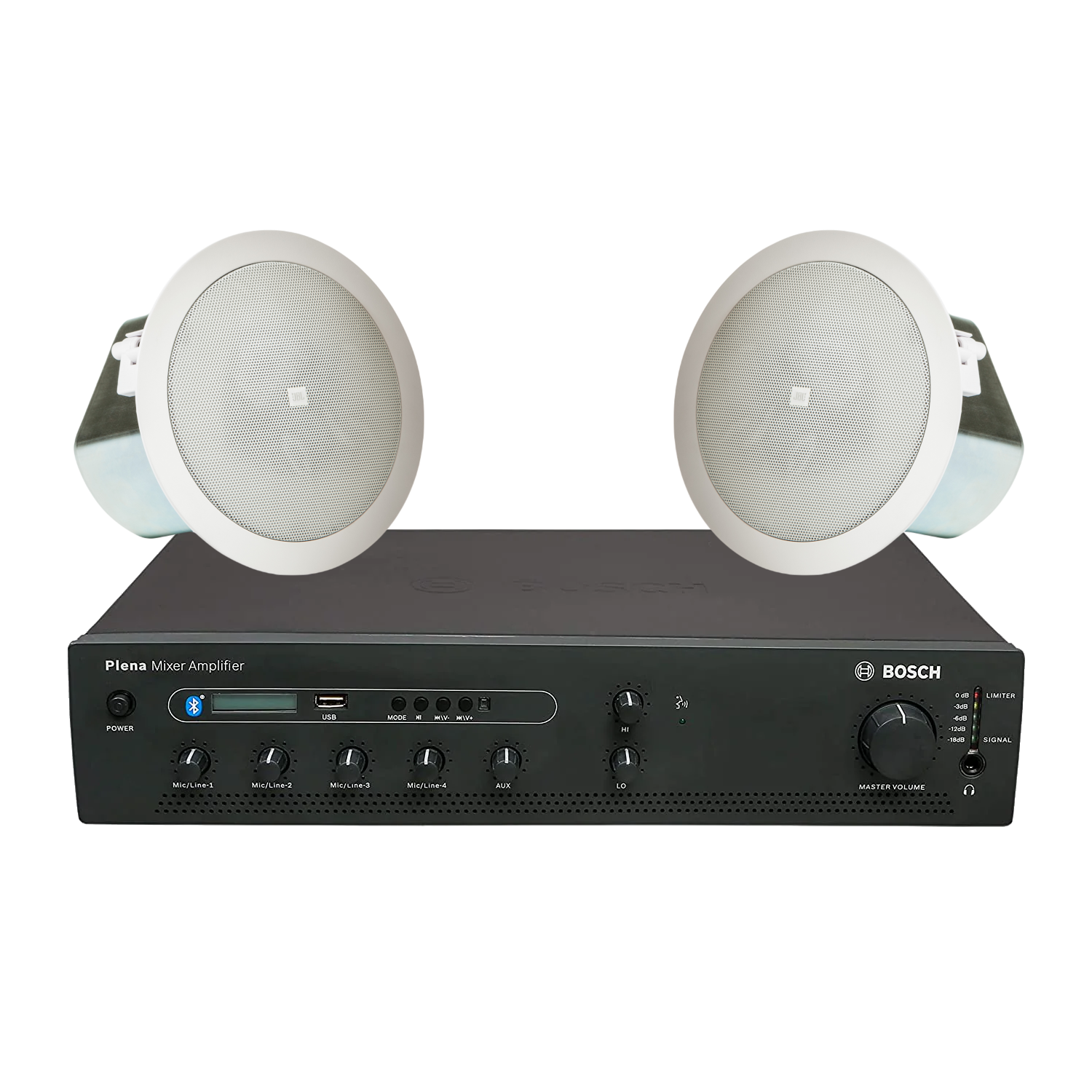 Bosch PA Package with PLE-1MEXXX-3AP 60W/120W/240W Mixing Amplifier & JBL Control 10 Series Small Format Ceiling Loudspeakers