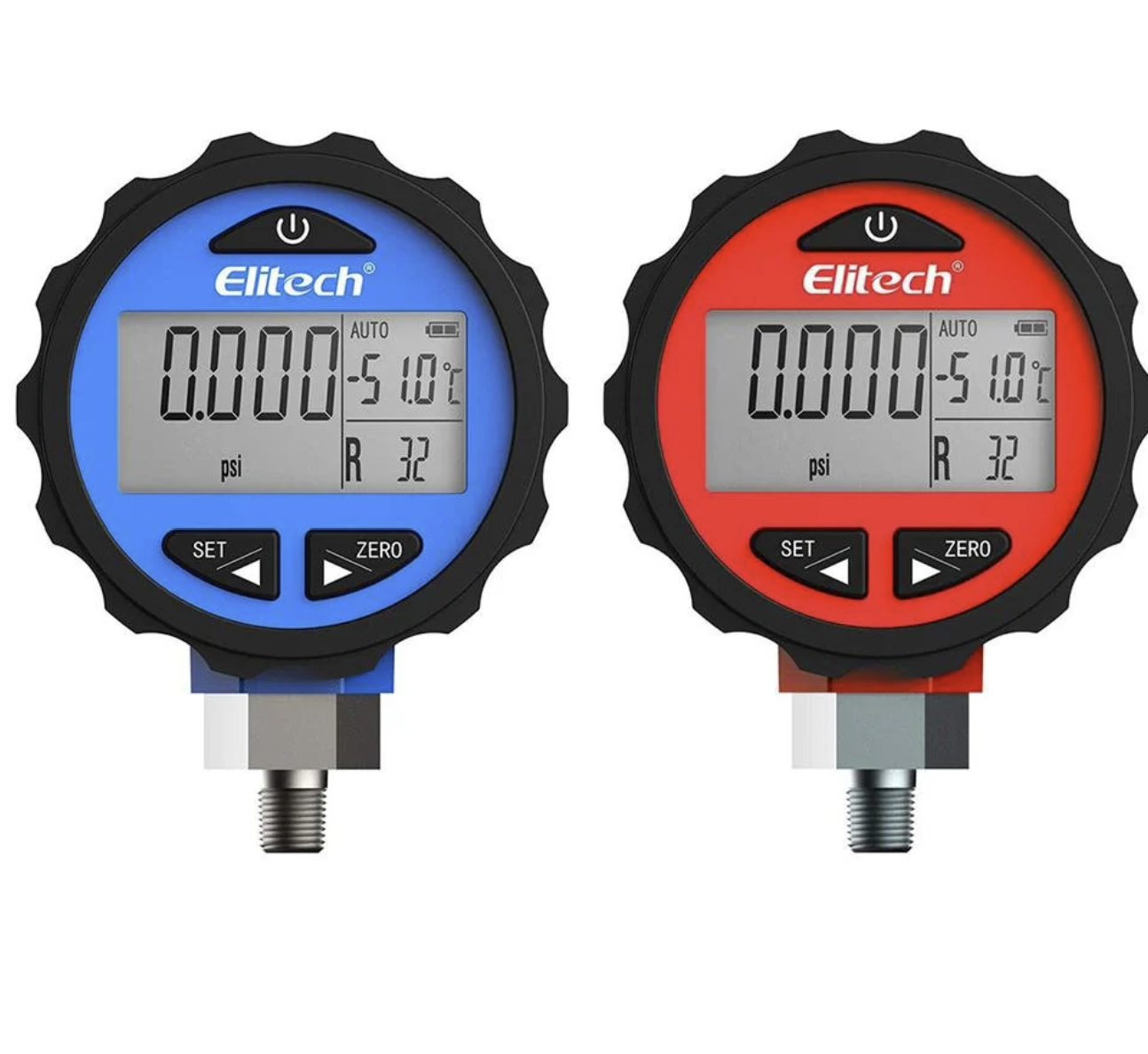 Elitech PG-30 Pro Red & Blue Digital Pressure Gauges High and Low Pressure Gauges for HVAC 87+ Refrigerants with Backlight