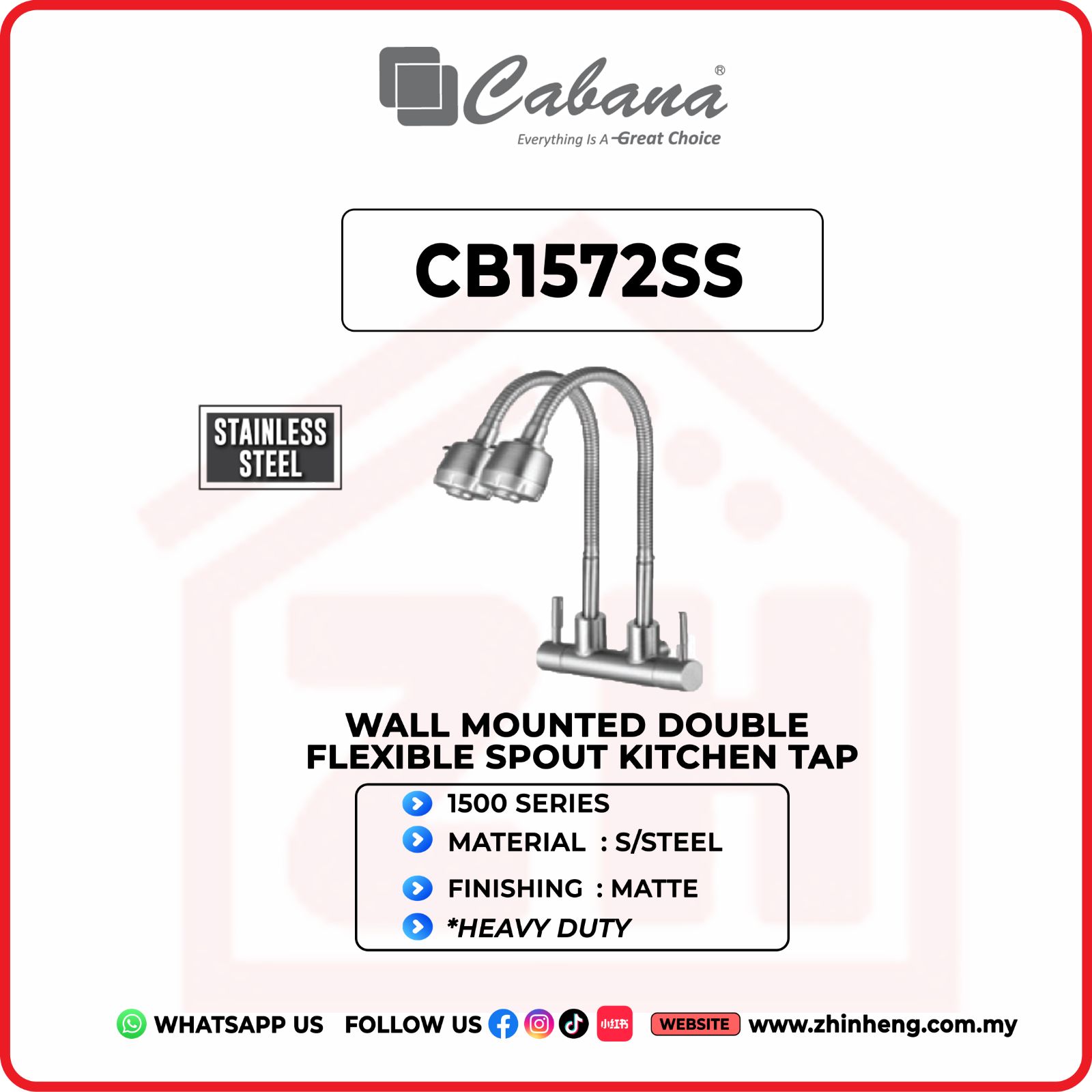 CABANA Wall Mounted Kitchen Tap (Double) CB1572SS