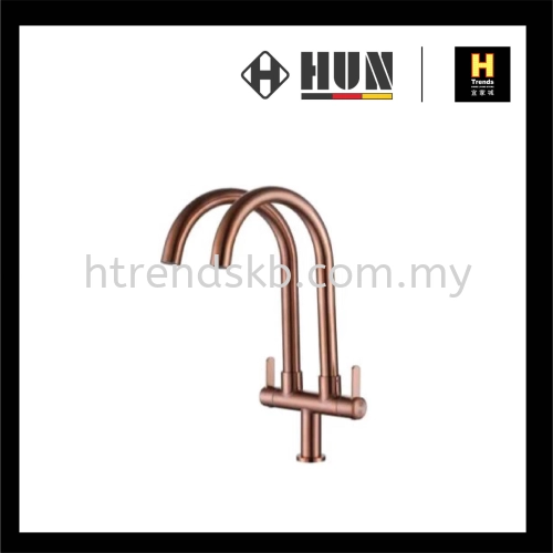 HUN Double Spout Pillar Sink Tap (Rose Gold) HWT8003-A