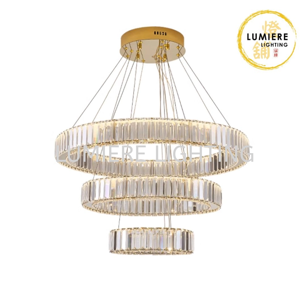 Post Modern Luxury Crystal Gold Ring Pendant Lighting