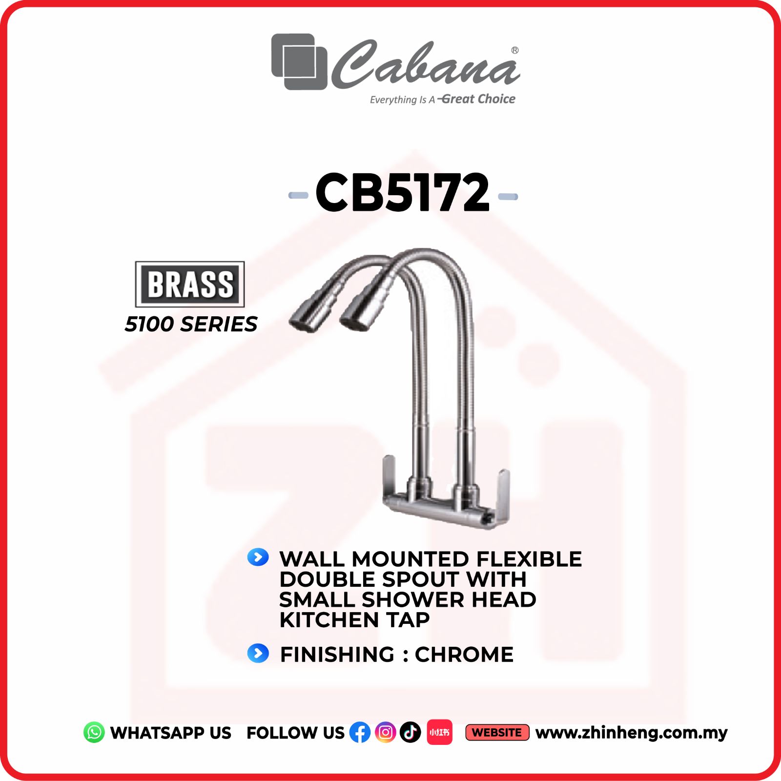CABANA Wall Mounted Double Kitchen Tap  CB5172