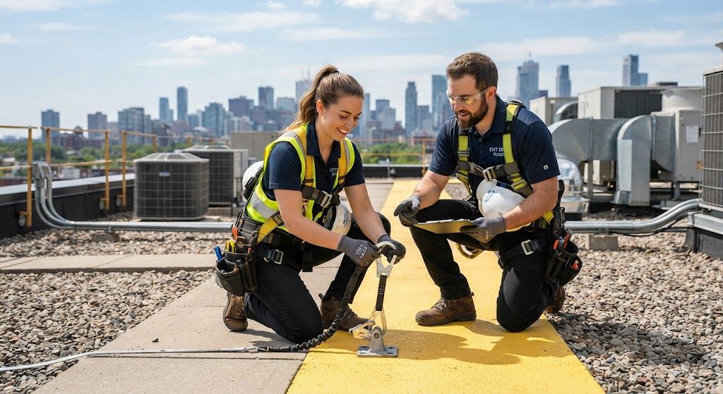 HVAC technician safety fall protection systems