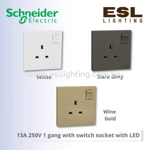 SCHNEIDER AvatarOn C 13A 250V 1 gang with switch socket with LED - E8715N_WE_G11 E8715N_WG_G11 E8715N_DG_G11