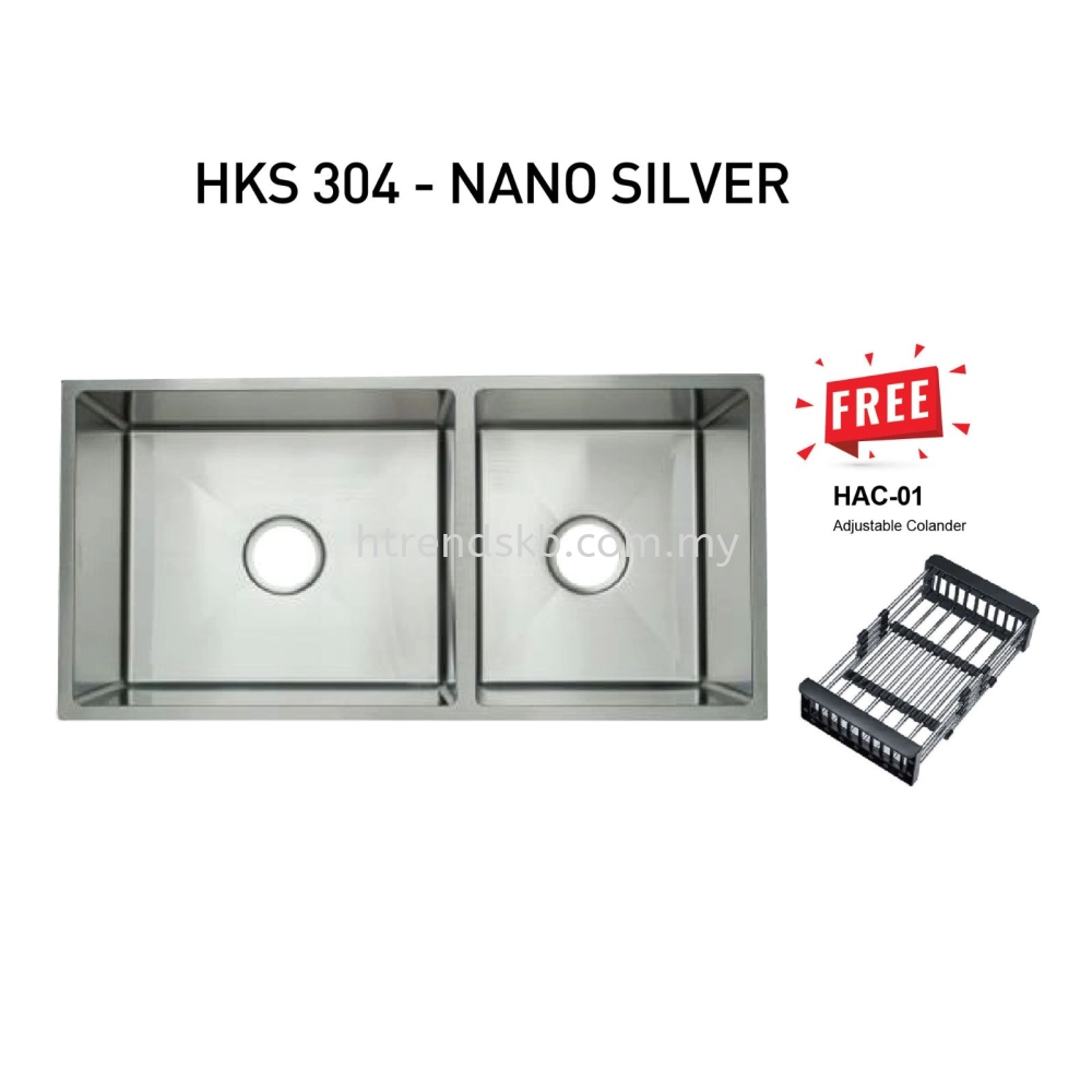 HUN 304 Nano Stainless Steel Kitchen Sink - Double Bowl (Nano Silver) HKS304