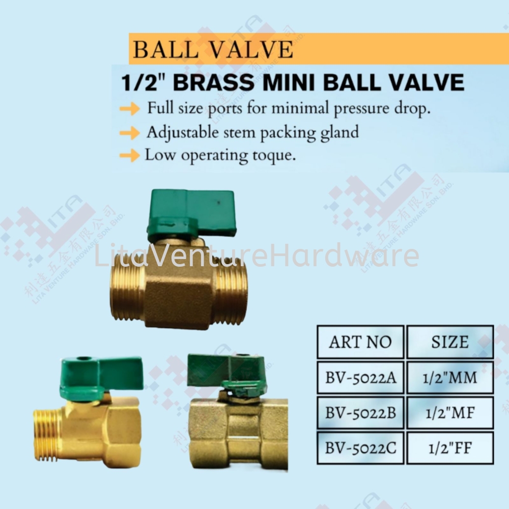 BRASS MINI BALL VALVE - BV5022A BV5022B BV5022C