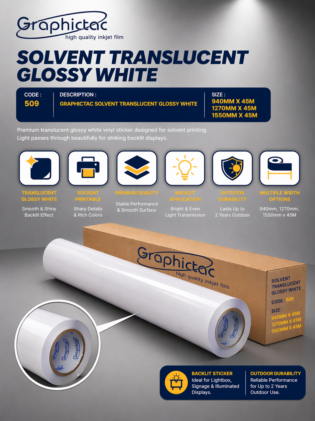 [ 509 ] GRAPHICTAC SOLVENT TRANSLUCENT GLOSSY WHITE