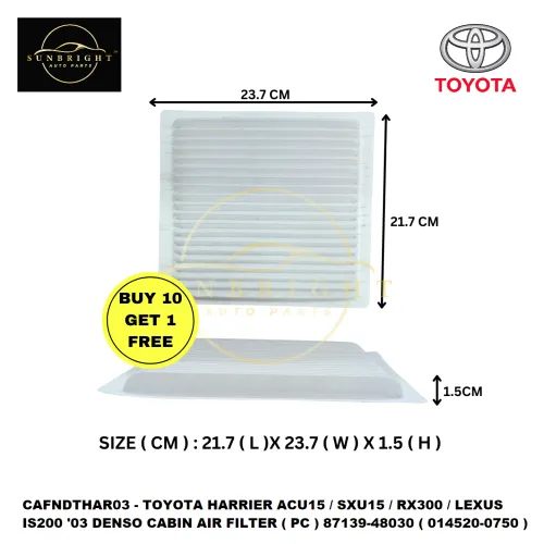 CAFNDTHAR03 - TOYOTA HARRIER ACU15 / SXU15 / RX300 / LEXUS IS200 '03 DENSO CABIN AIR FILTER ( PC ) 87139-48030 ( 014520-0750 ) ( BUY 10 FREE 1 )