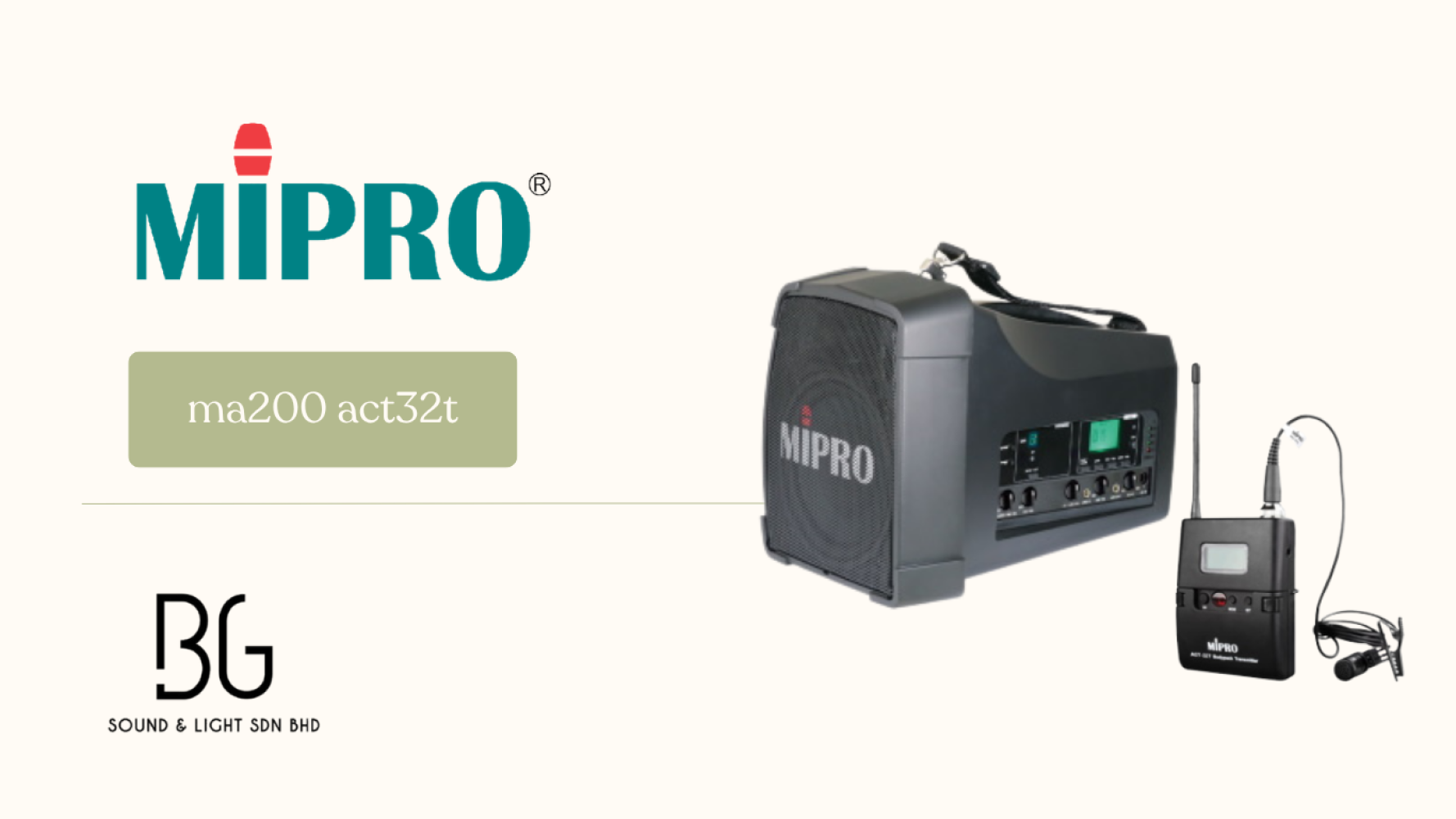 MIPRO MA-200 Portable Wireless PA System with ACT-32T Bodypack Clip Microphone UHF Speaker 60W Battery Powered for Teaching, Fitness & Events