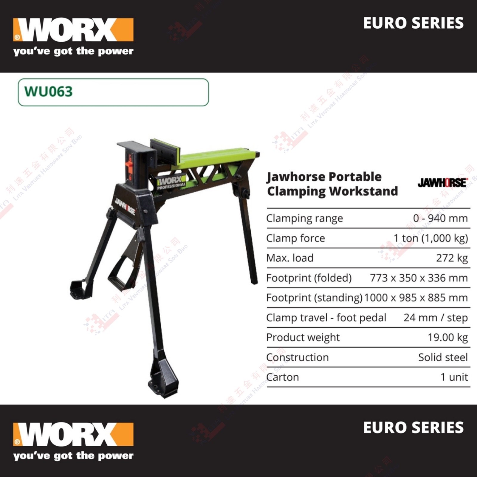 WORX BRAND JAWHORSE PORTABLE CLAMPING WORKSTAND - WU063