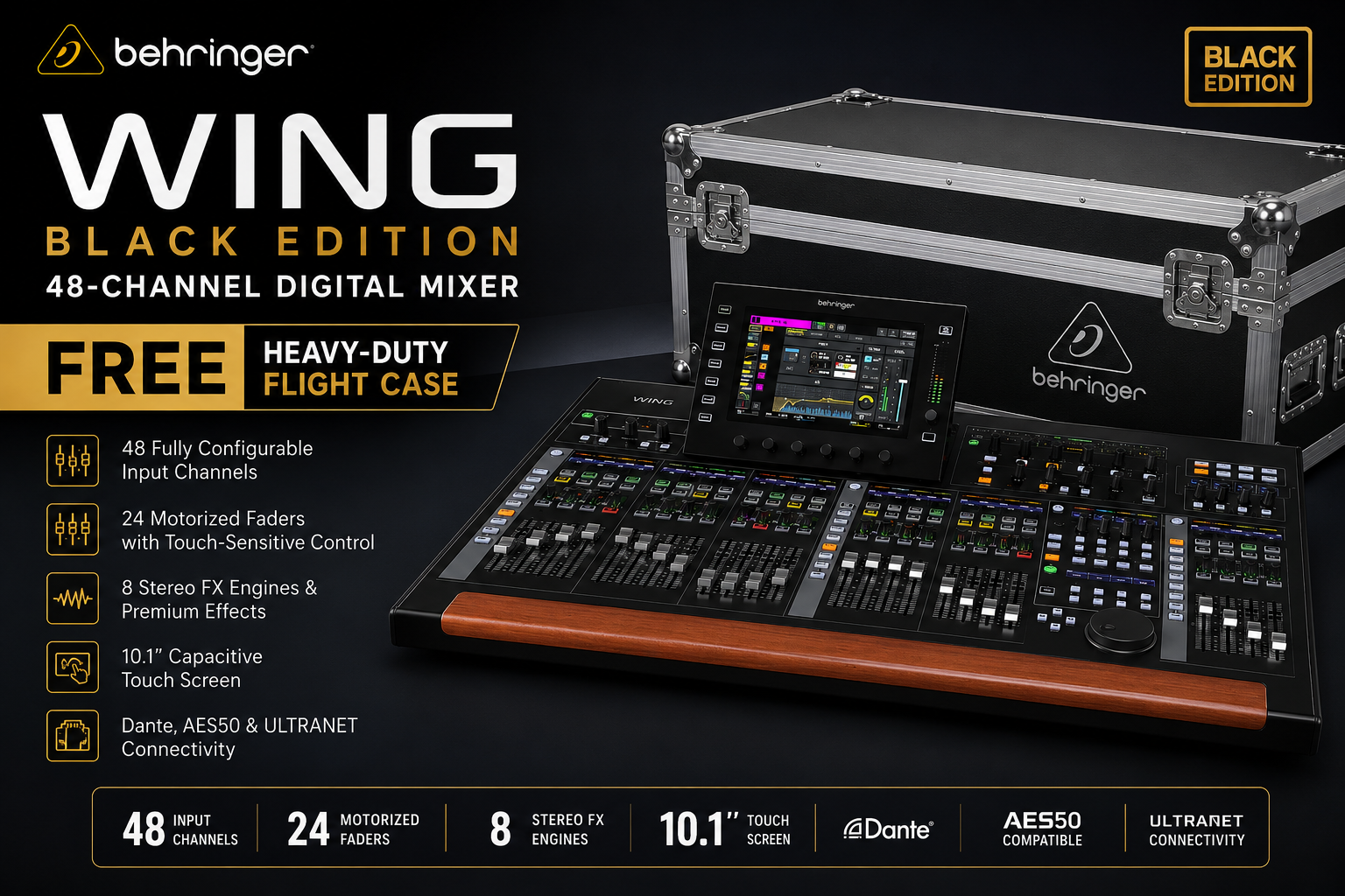 Behringer WING Edisi Hitam – Pencampur Digital 48-Saluran dengan Kotak Penerbangan Percuma