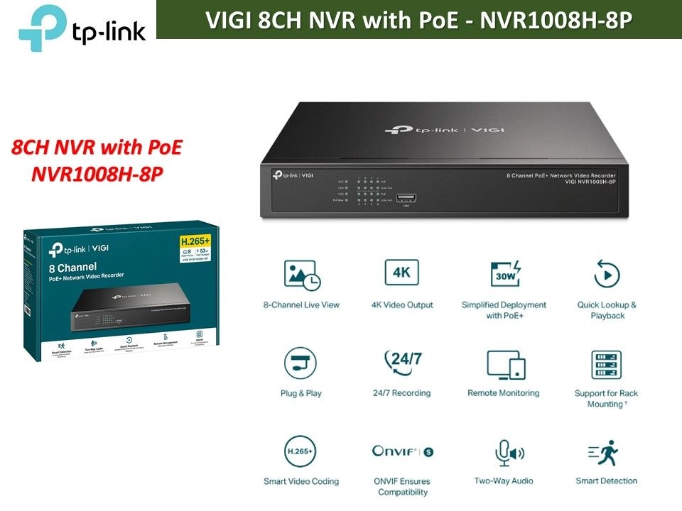 TP-Link VIGI NVR (Network Video Recorder) NVR1008H-8P 8CH NVR PoE