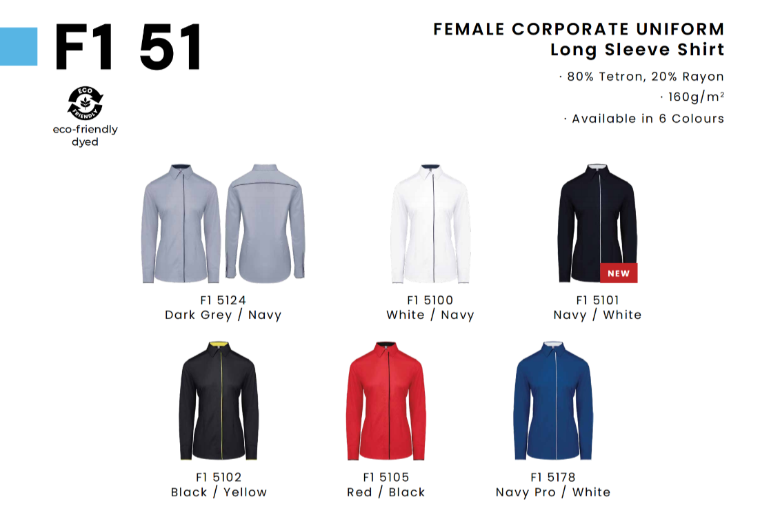 F1 51 – Female Corporate Uniform Long Sleeve Shirt