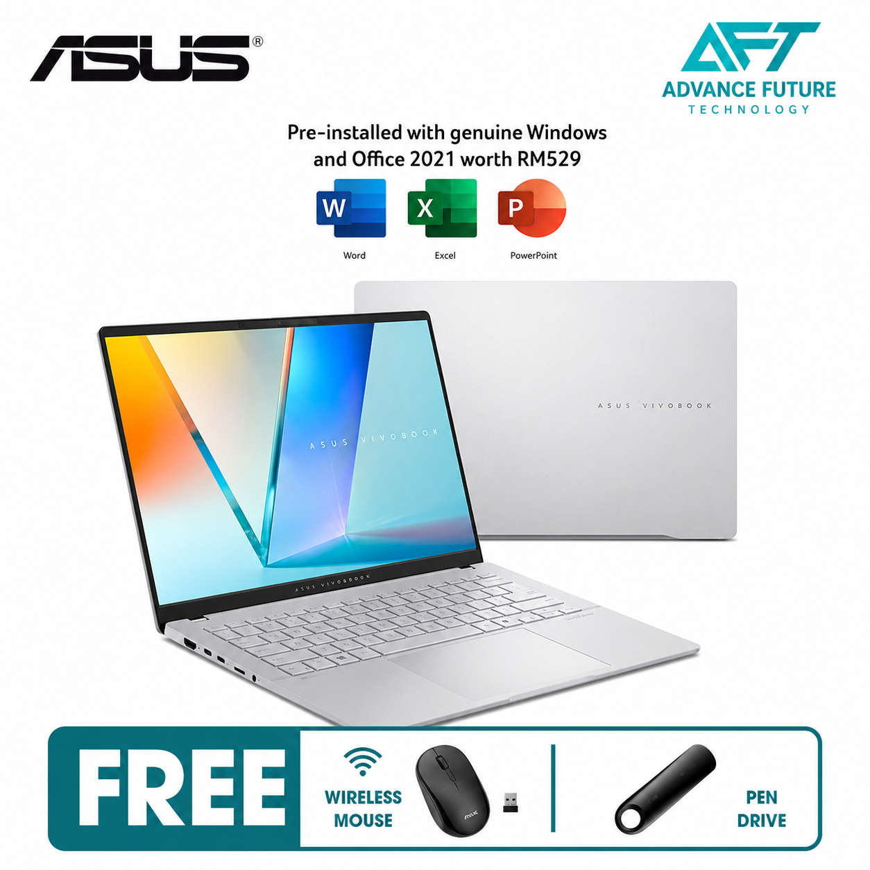 Asus VivoBook S 14 M5406W-AQD088WSM 14" WUXGA OLED Laptop Cool Silver ( AMD Ryzen AI 9 365, 24GB, 512GB SSD, ATI, W11, H&S 2021&M365 )