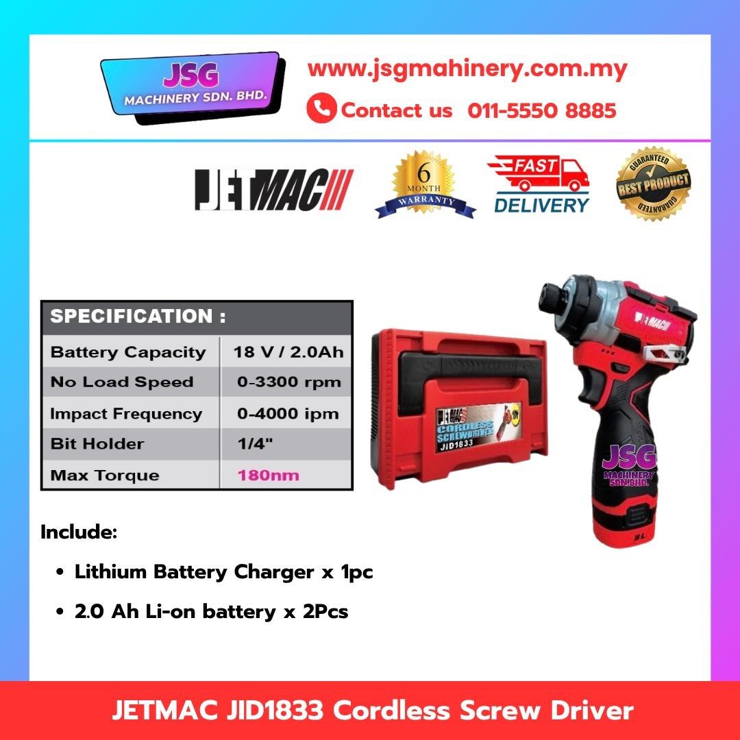 JETMAC JID1833 18V Brushless Cordless Screwdriver Electric Drill Driver Rechargeable Power Tool