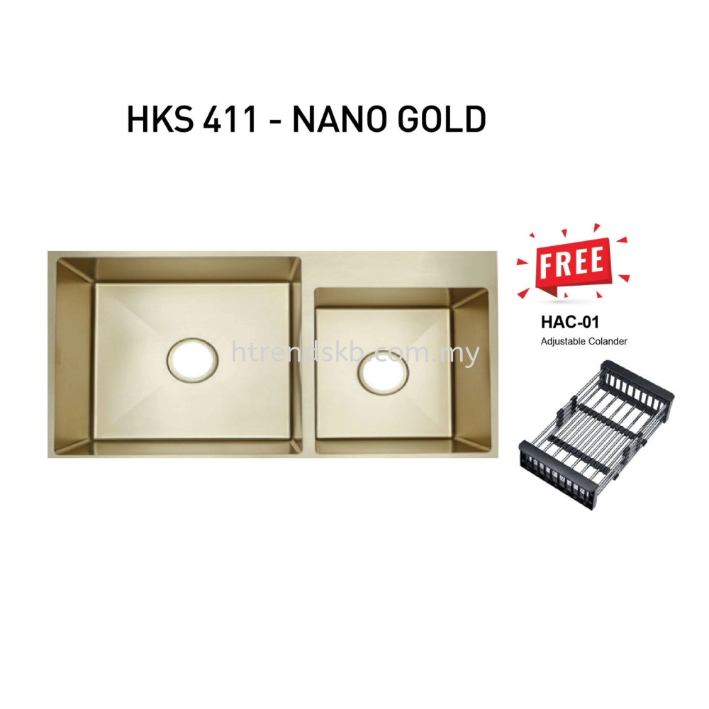 HUN 304 Nano Stainless Steel Kitchen Sink - Double Bowl (Nano Gold) HKS411