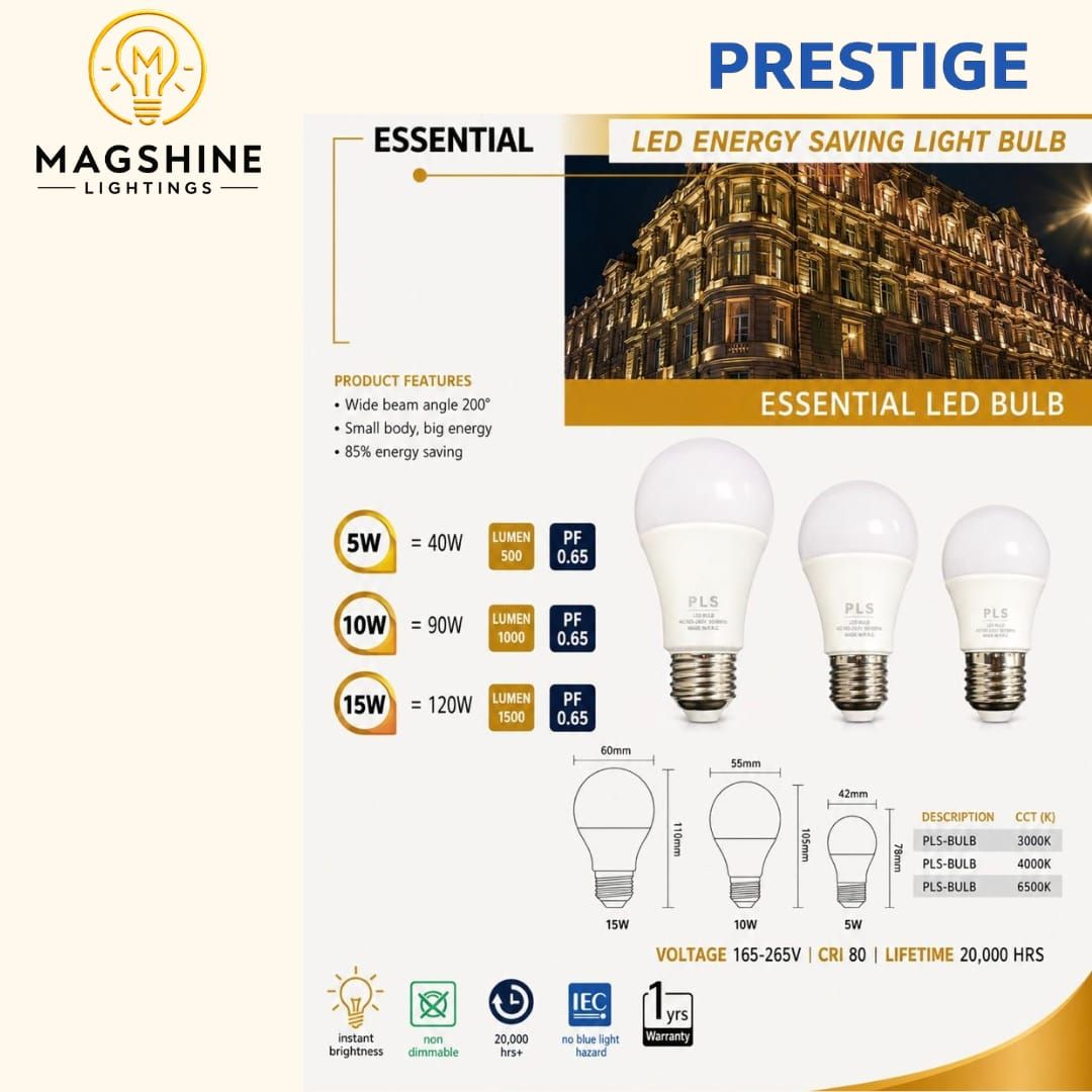 PRESTIGE ESSENTIAL LED ENERGY SAVING LIGHT BULB 5W/10W/15W