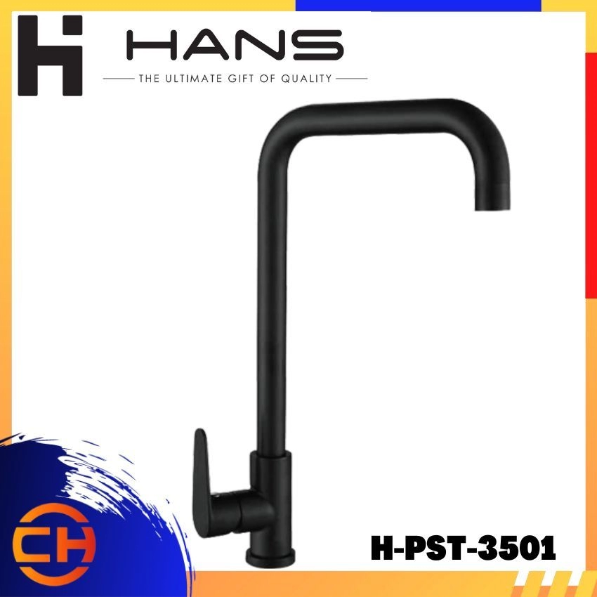 HANS STAINLESS STEEL SUS304 Black Plated Kitchen Cold Tap (Single Lever 24mm Spout) H-PST-3501