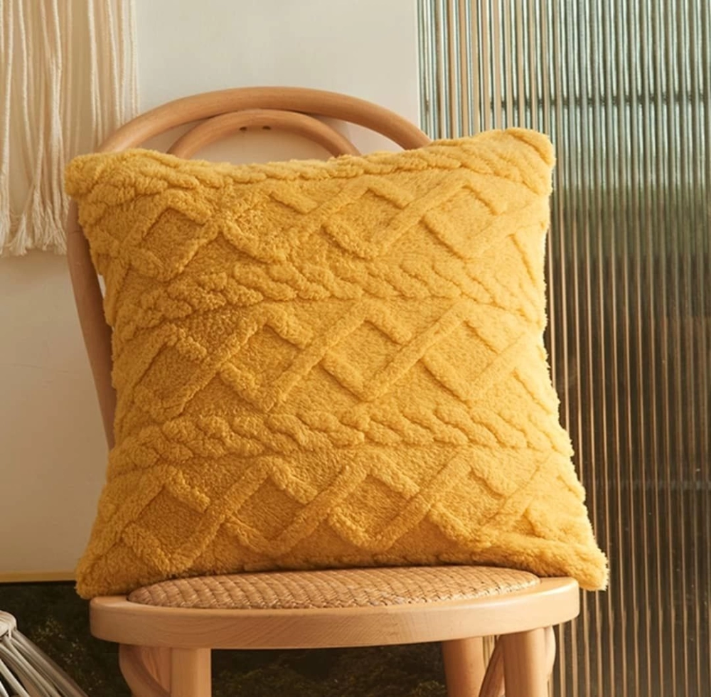 Fluffy Throw Pillow - Yellow