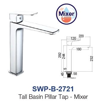 SWP-B-2721  Tall Basin Pillar Tap - Mixer