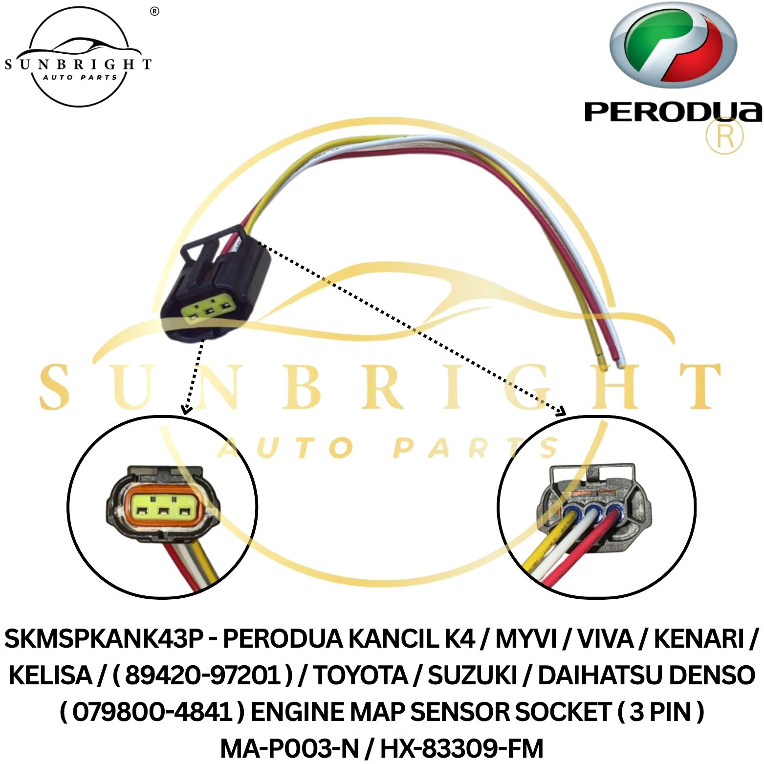 SKMSPKANK43P - PERODUA KANCIL K4 / KENARI / KELISA / ( 89420-97201 ) / TOYOTA / SUZUKI / DAIHATSU DENSO ( 079800-4841 ) MAP SENSOR SOCKET ( 3 PIN ) MA-P003-N / HX-83309-FM