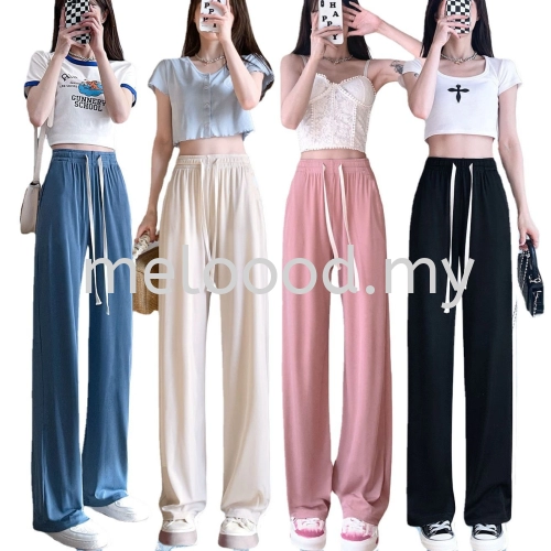 Ice Silk Fabric Wide leg pants/ casual pants/ Korean style high waist straight loose pants /seluar perempuan