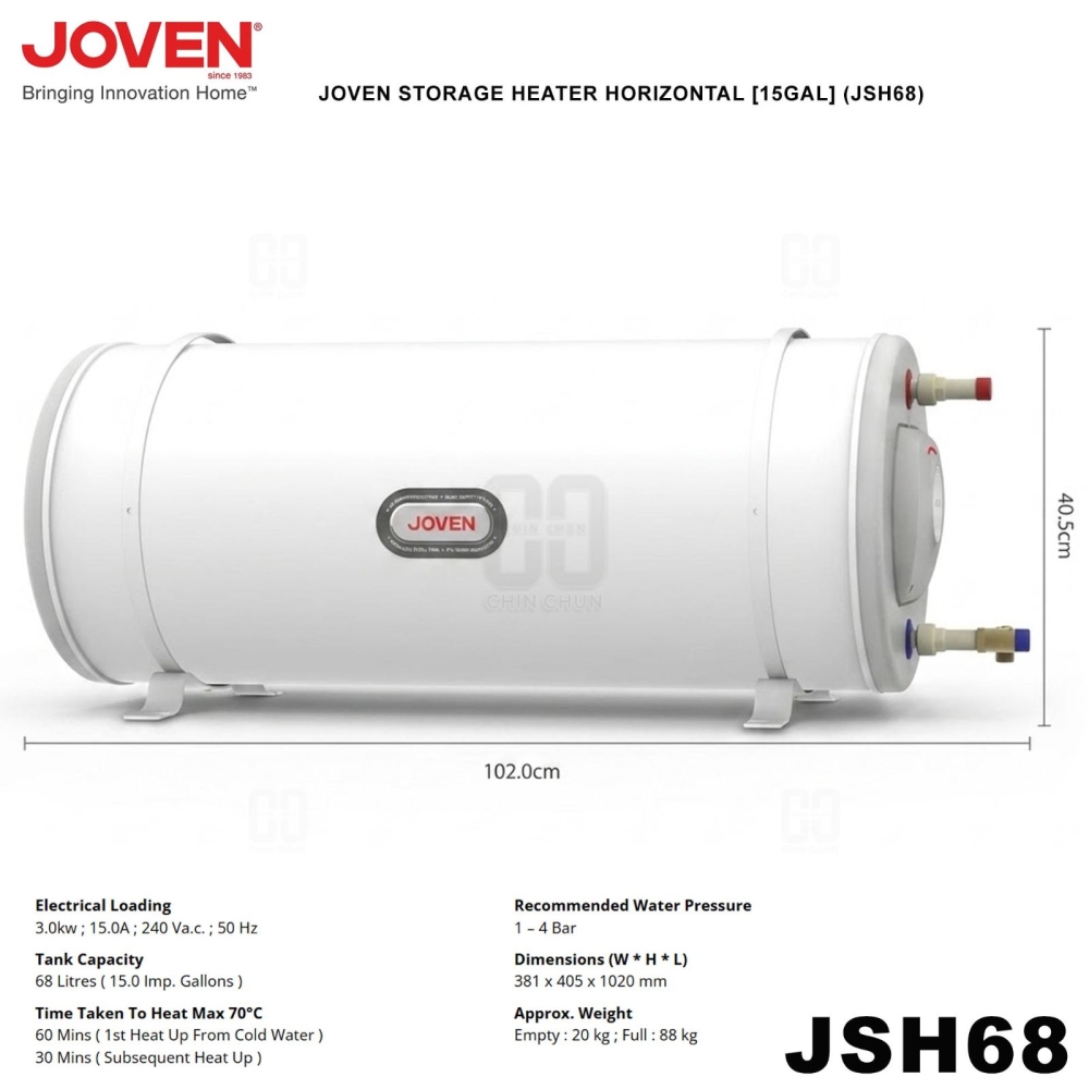 JOVEN STORAGE HEATER HORIZONTAL 15GAL JSH68