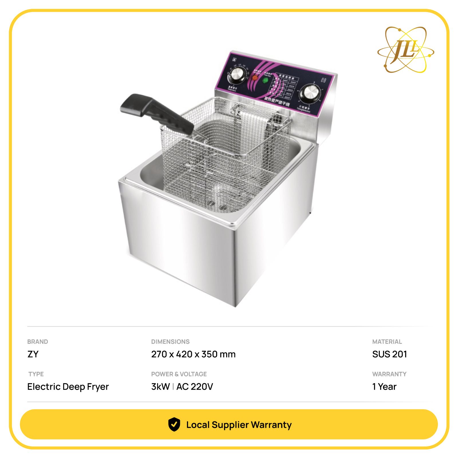 FC88D SINGLE 8L WITH TIMER COMMERCIAL ELECTRIC DEEP FRYER RANGE 270 x 420 x 350 mm | 3000W | AC 220V 3.0kW