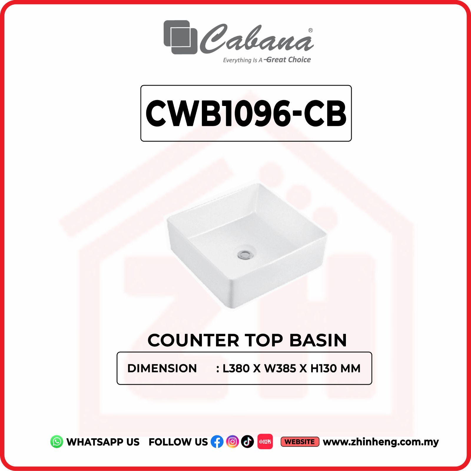 CABANA CWB1096-CB COUNTER TOP BASIN