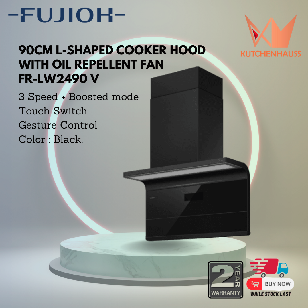 FUJIOH 895MM L-shaped Cooker Hood With Oil Repellent Fan FR-LW2490 V Black