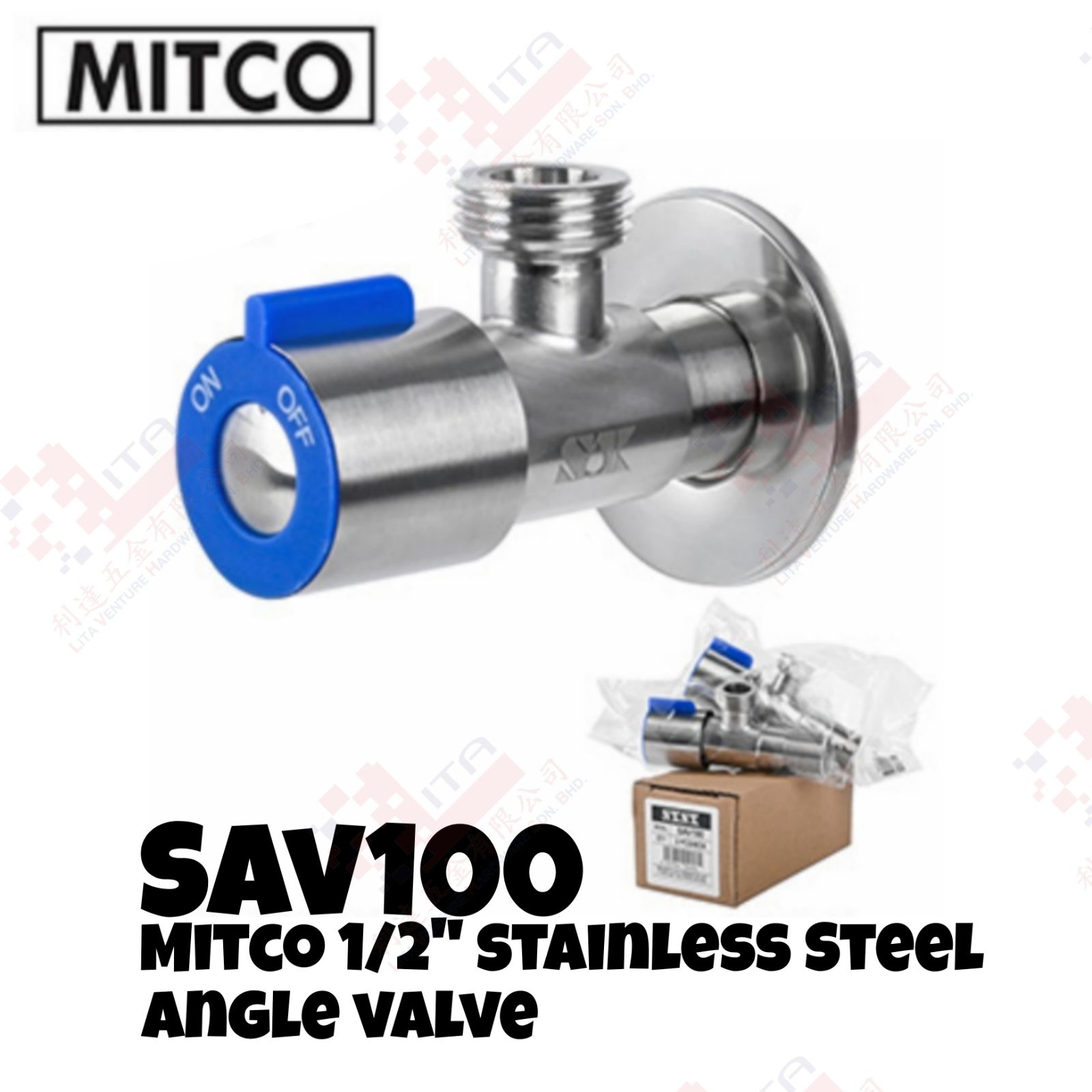 MITCO BRAND HALF INCI STAINLESS STEEL ANGLE VALVE - SAV100