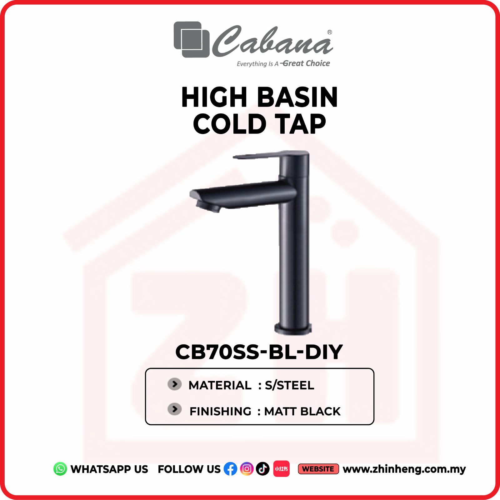 CABANA HIGH BASIN COLD TAP CB70SS-BL-DIY